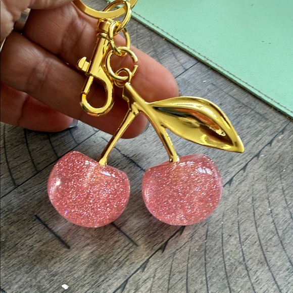 Gold and Pink Cherry Keychain - Picture 3 of 5